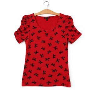 FOREVER 21 PLUS | Red & Black Bow Print Ruched Sleeve Tee Shirt – Women’s 1X